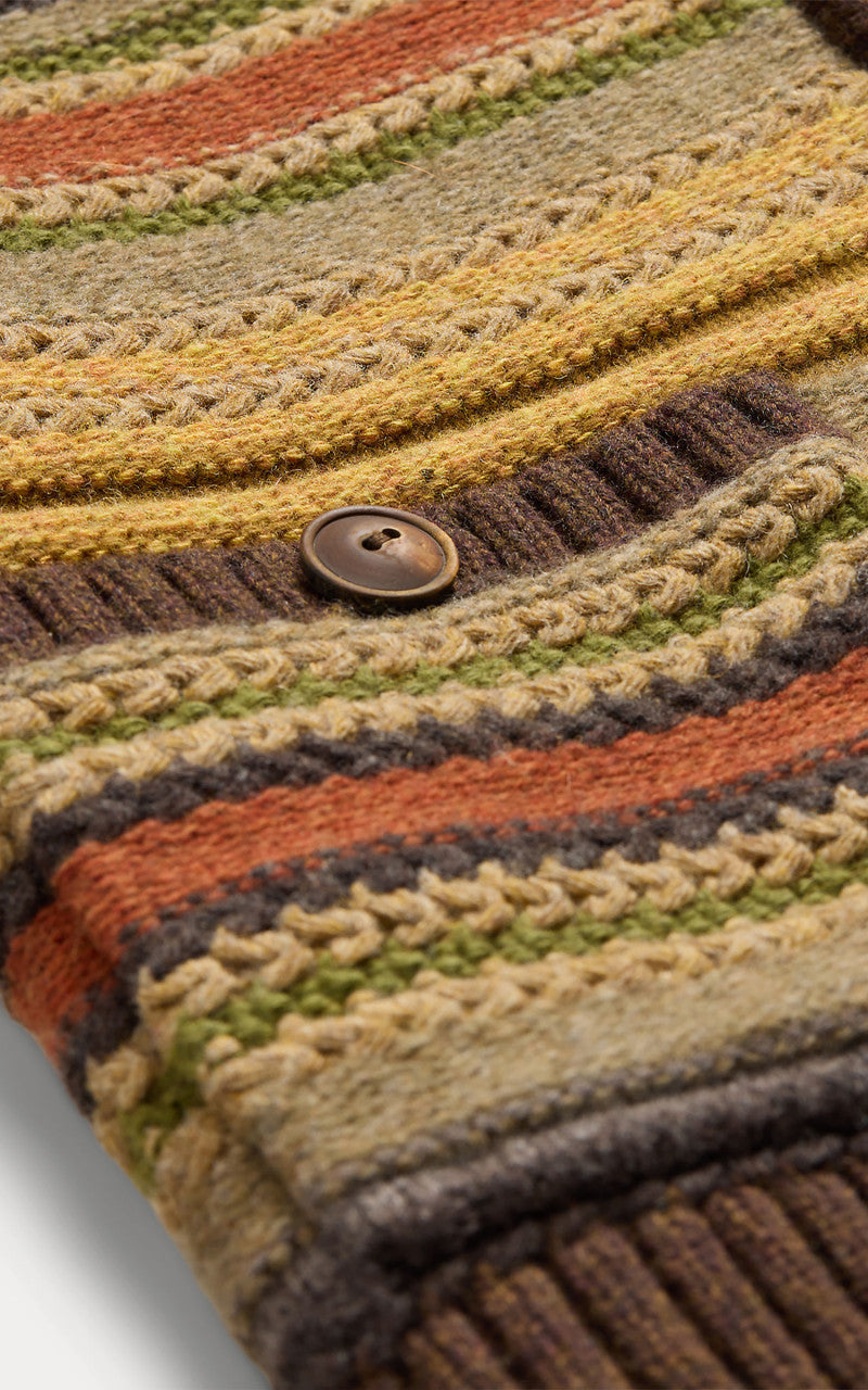 RRL Striped Wool Shawl Collar Cardigan Brown Multi