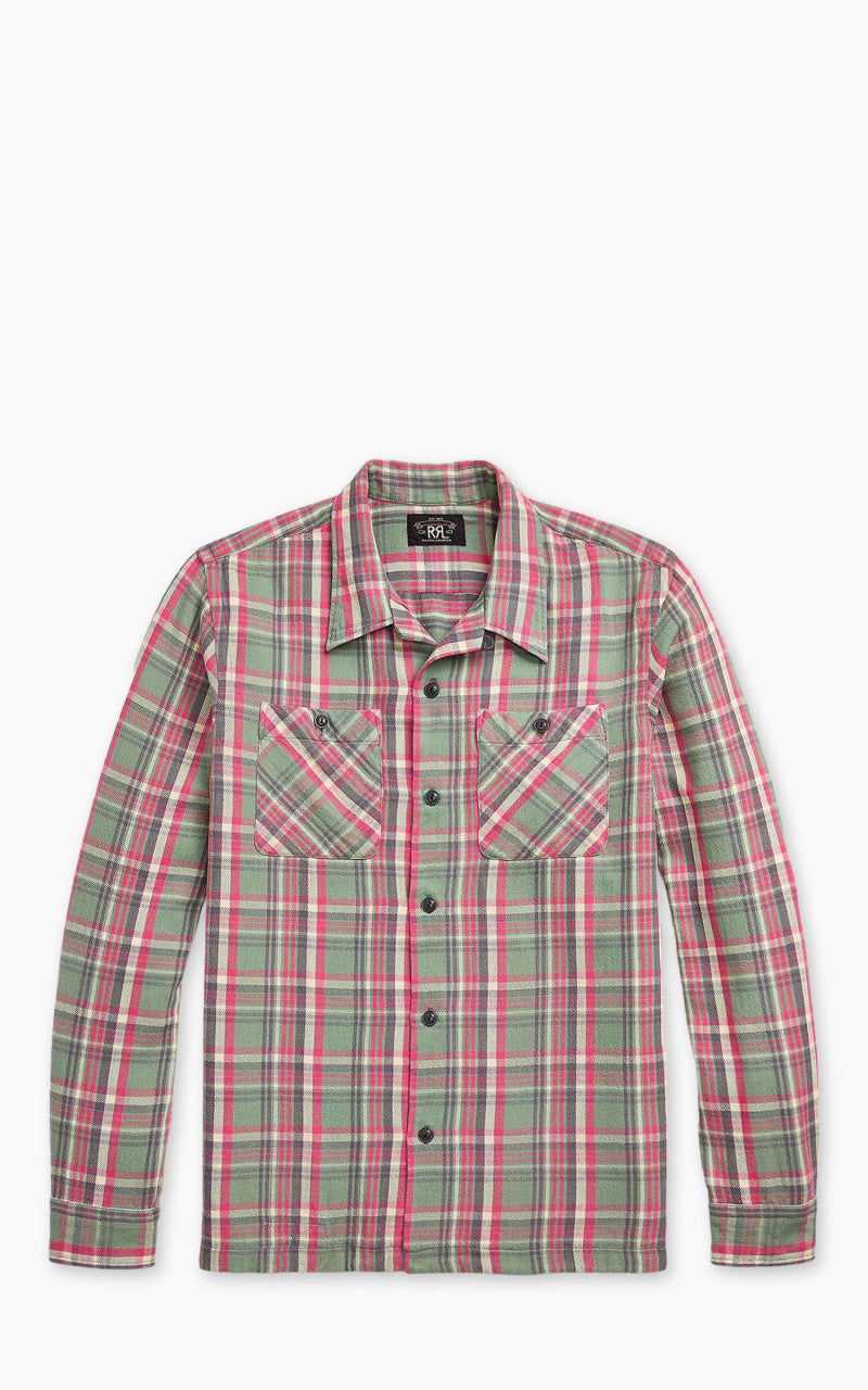 RRL Monterey Plaid Twill Camp Shirt Sage/Red