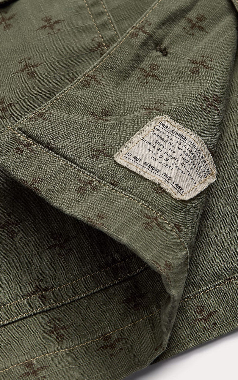 RRL Evantson Print Short Sleeve Ripstop Shirt Printed Olive