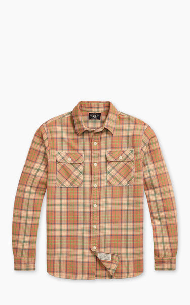 RRL Matlock Plaid Twill Camp Shirt Orange Multi