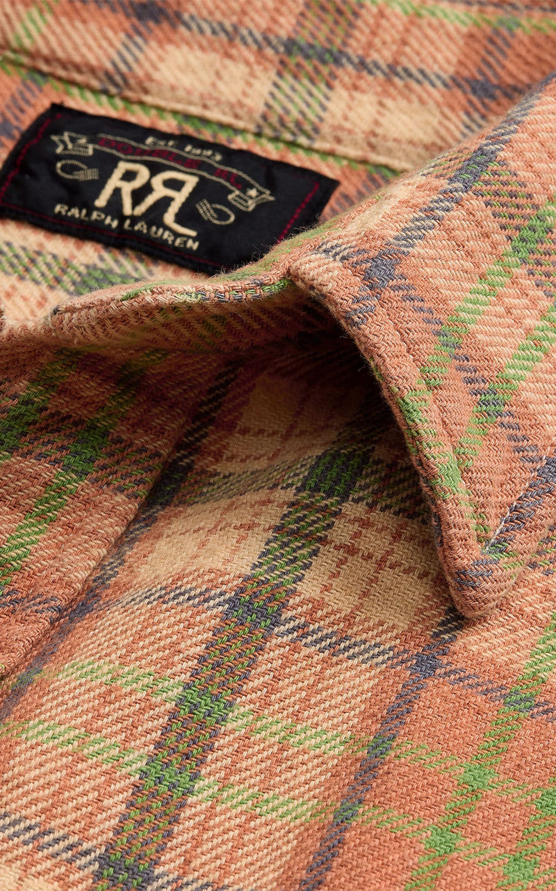 RRL Matlock Plaid Twill Camp Shirt Orange Multi