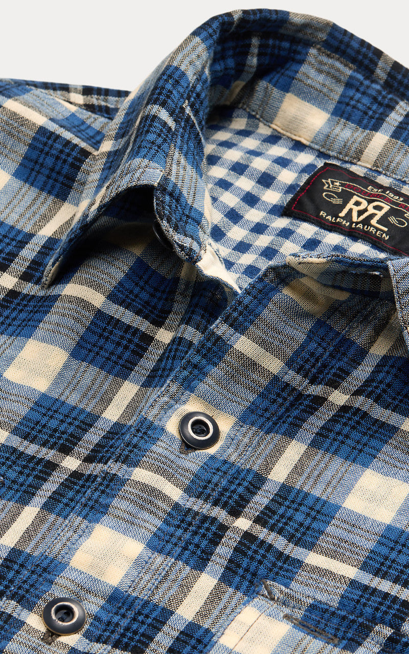 RRL Plaid Double Faced Workshirt Blue Multi