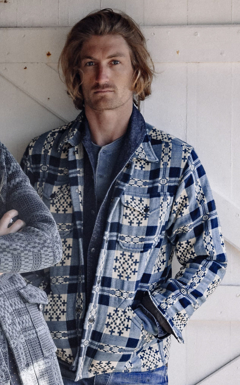 RRL Patterned Jacquard Overshirt Creme/Navy