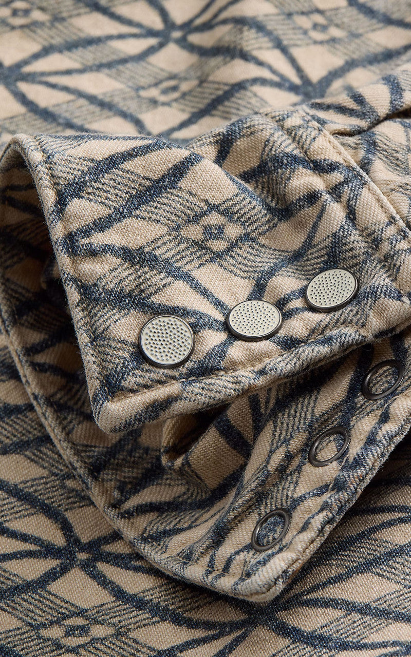 RRL Allen Indigo Print Denim Western Shirt Cream/Indigo