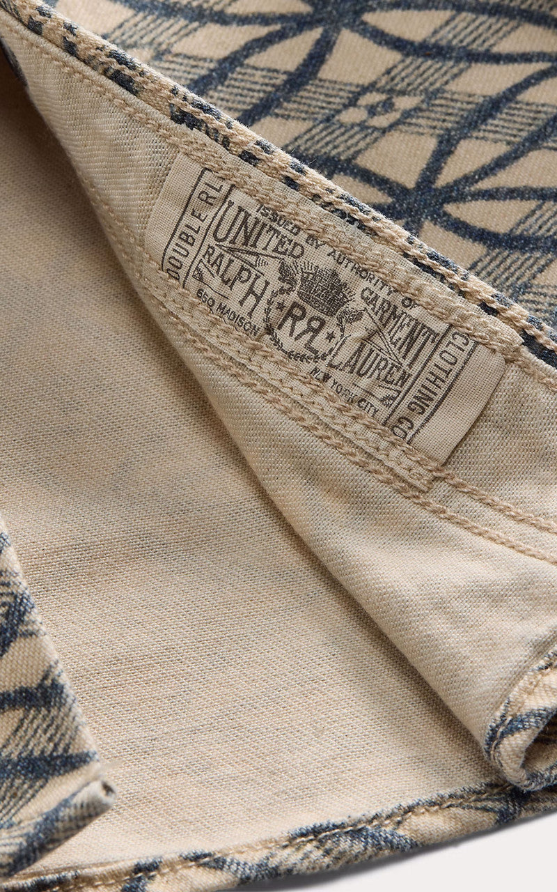 RRL Allen Indigo Print Denim Western Shirt Cream/Indigo