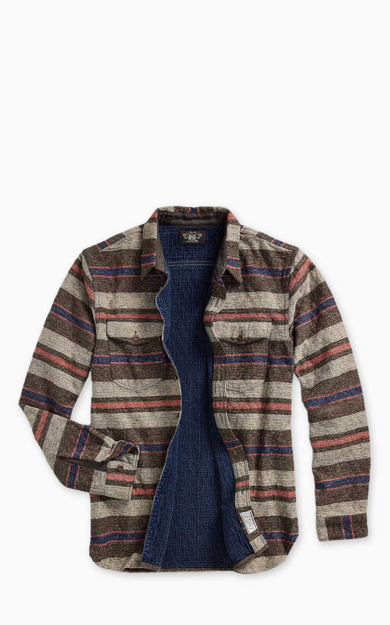 RRL Preston Striped Double Cloth Workshirt Brown Multi
