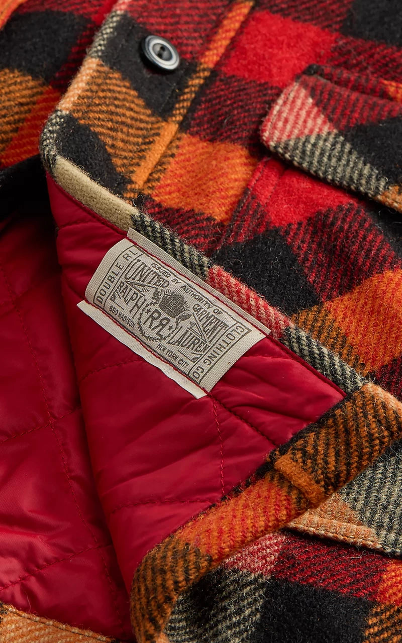 RRL Checked Wool Overshirt Red/Orange Multi