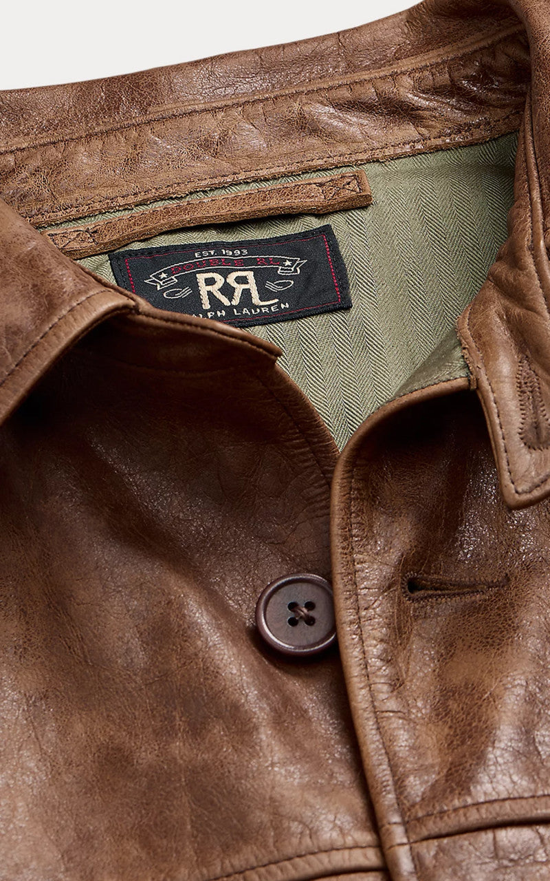 RRL Bradley Leather Car Coat Vintage Tan