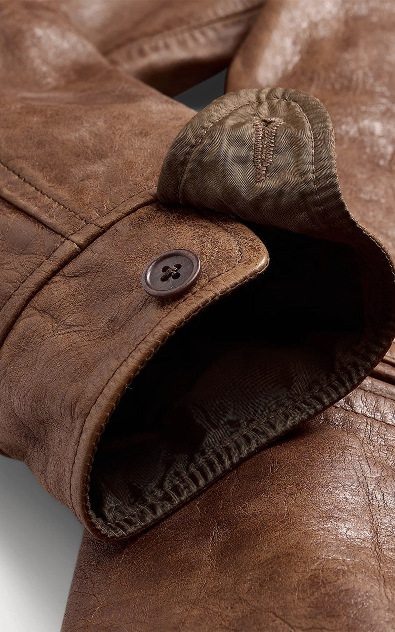 RRL Bradley Leather Car Coat Vintage Tan