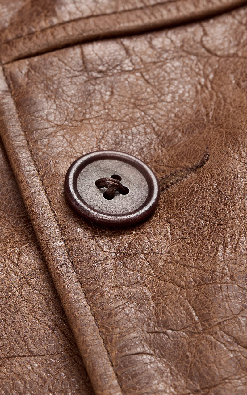 RRL Bradley Leather Car Coat Vintage Tan