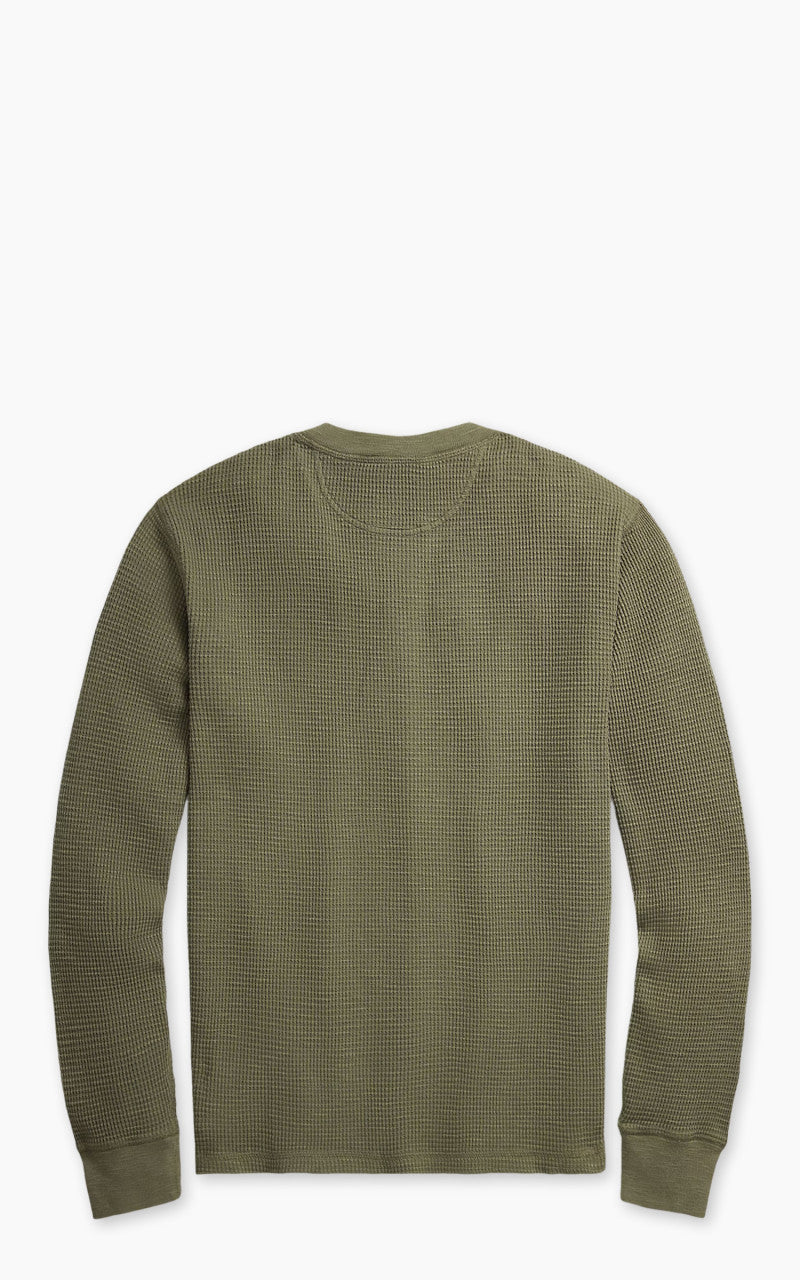 RRL Garment-Dyed Waffle-Knit Henley Shirt Olive