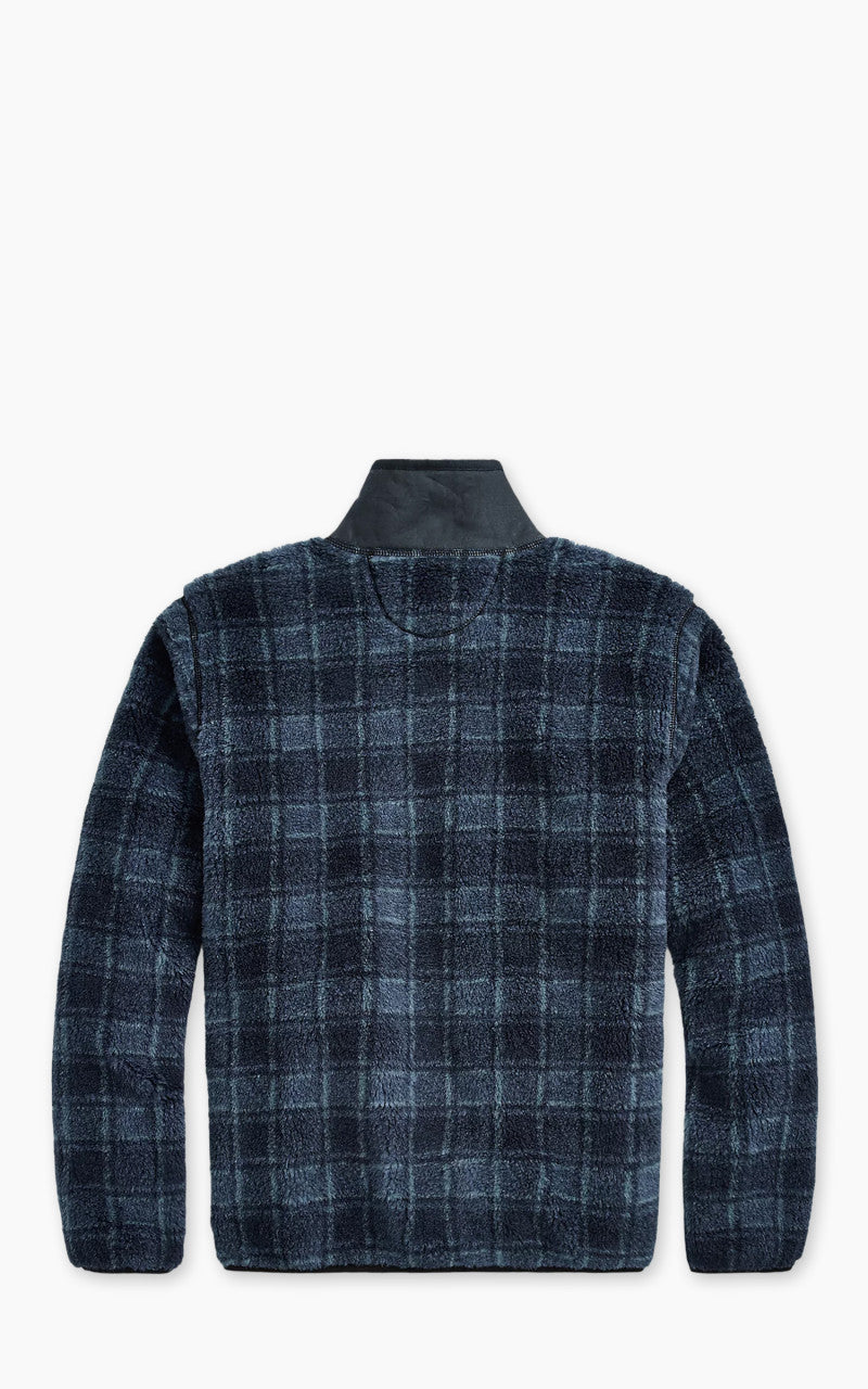 RRL Plaid Wool-Blend Pile Fleece Jacket Navy