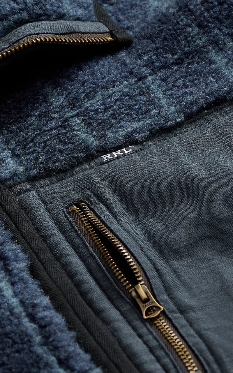 RRL Plaid Wool-Blend Pile Fleece Jacket Navy