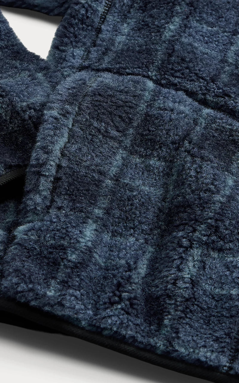 RRL Plaid Wool-Blend Pile Fleece Jacket Navy