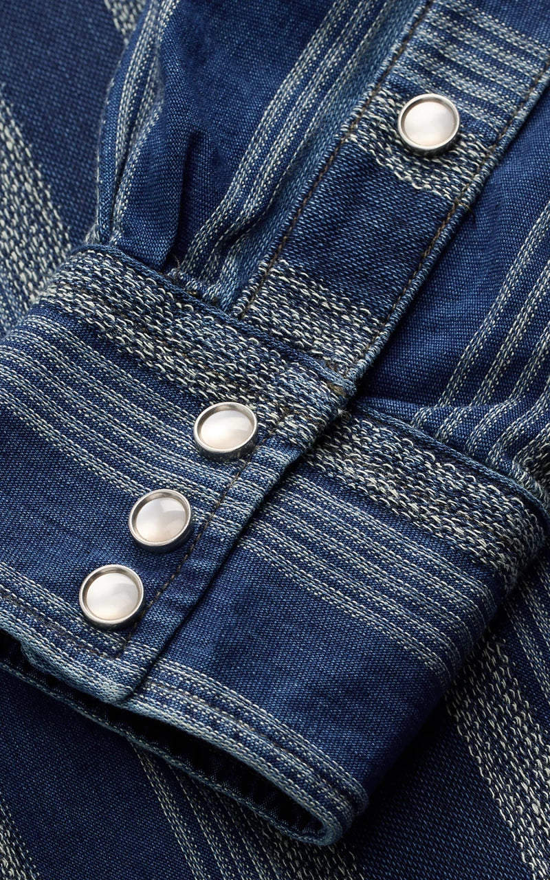RRL Slim Fit Indigo Striped Western Shirt Indigo/Multi