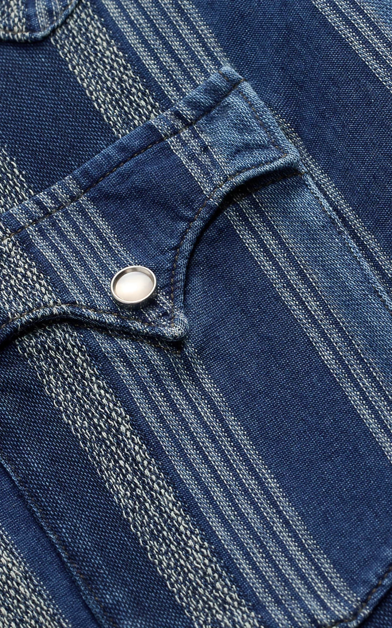 RRL Slim Fit Indigo Striped Western Shirt Indigo/Multi