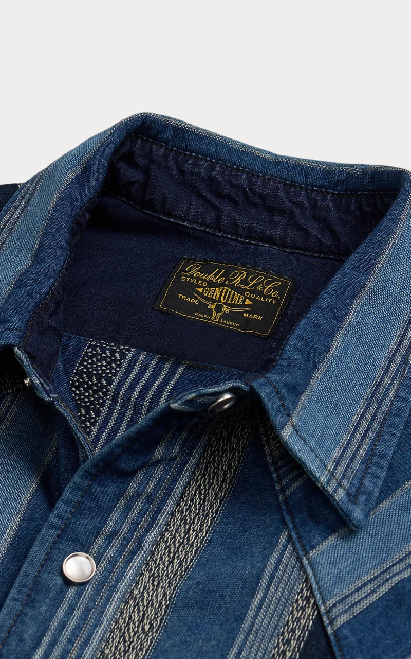 RRL Slim Fit Indigo Striped Western Shirt Indigo/Multi