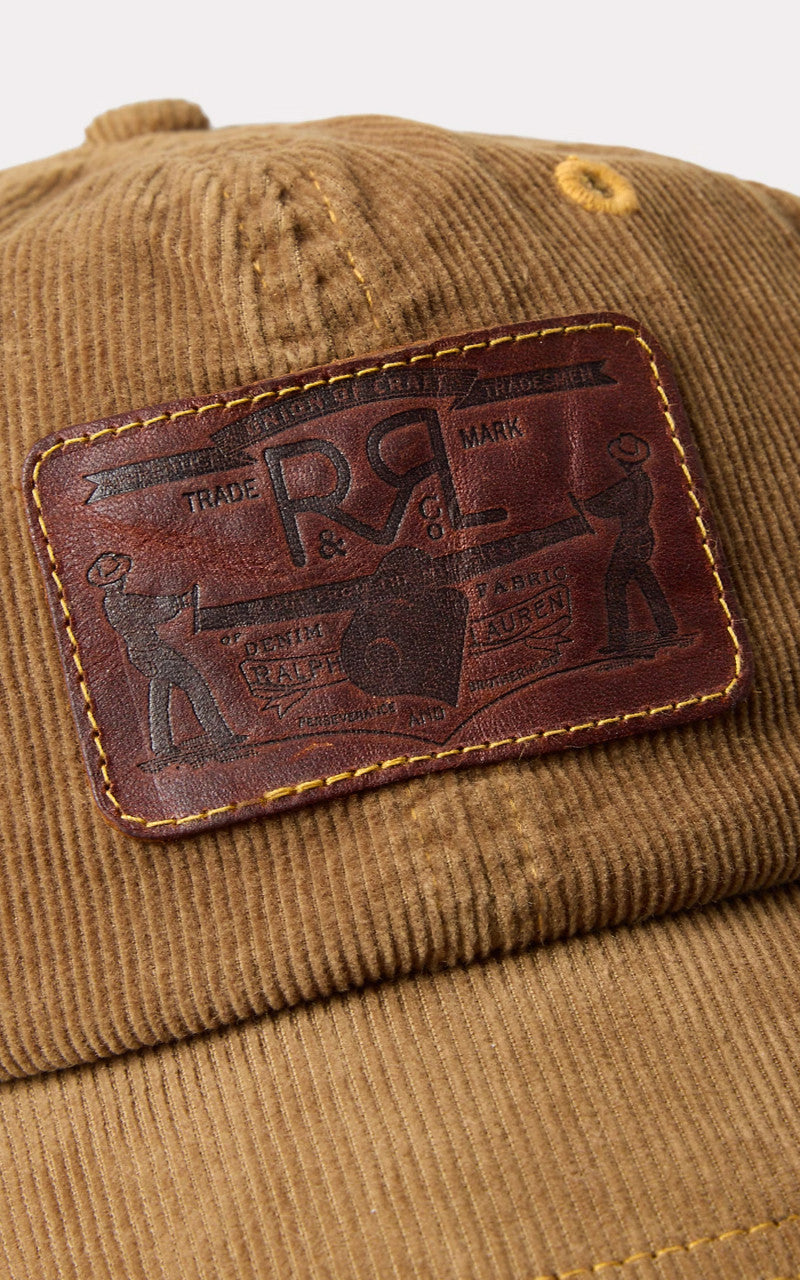 RRL Leather-Patch Corduroy Trucker Cap Tan
