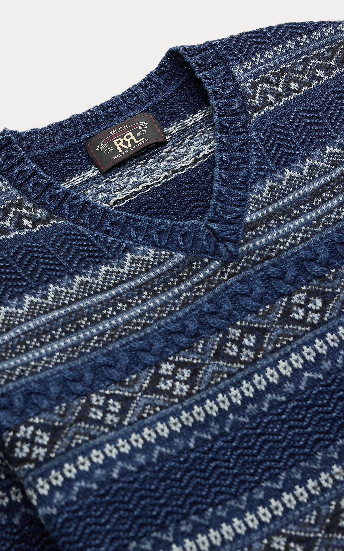 RRL Indigo Fair Isle Cotton-Linen Sweater Indigo Multi
