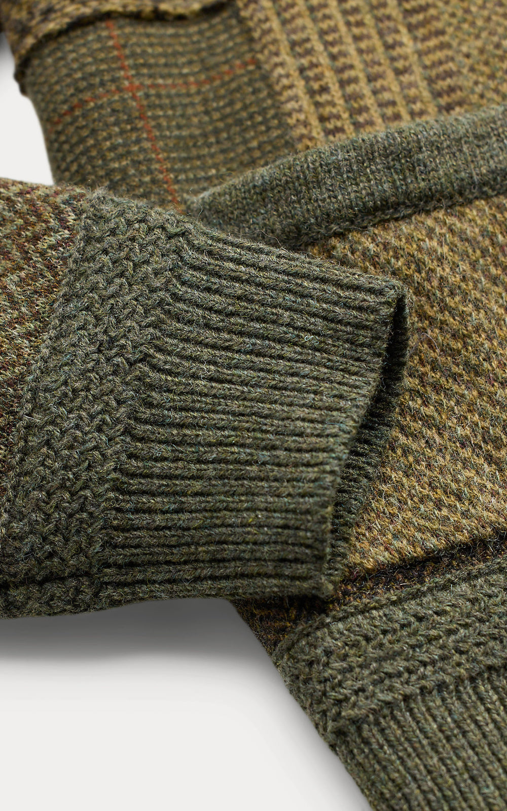 RRL Patchwork Wool-Cashmere Sweater Jacket Olive Multi