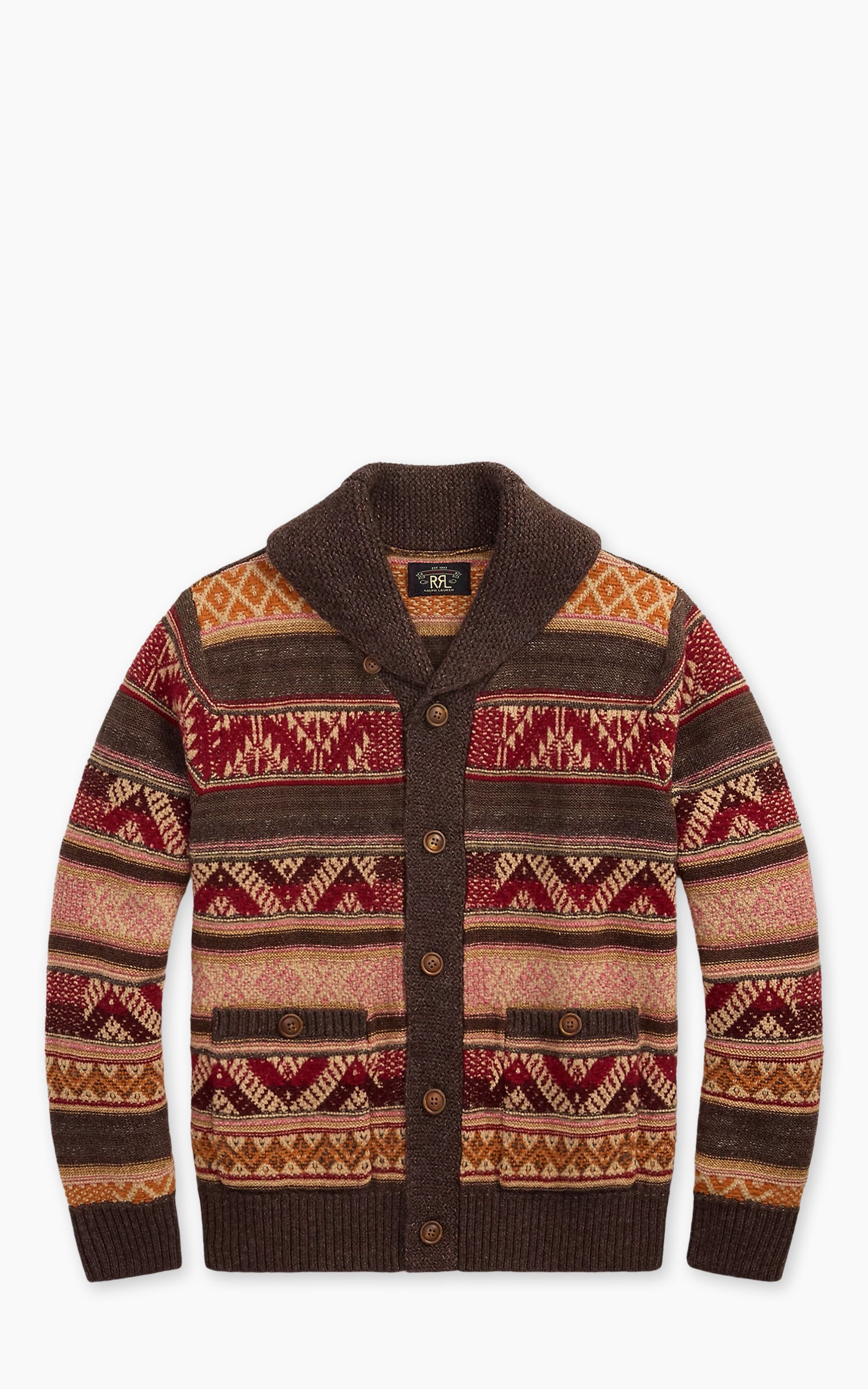 RRL Wool-Blend Shawl-Collar Cardigan Brown/Red Multi
