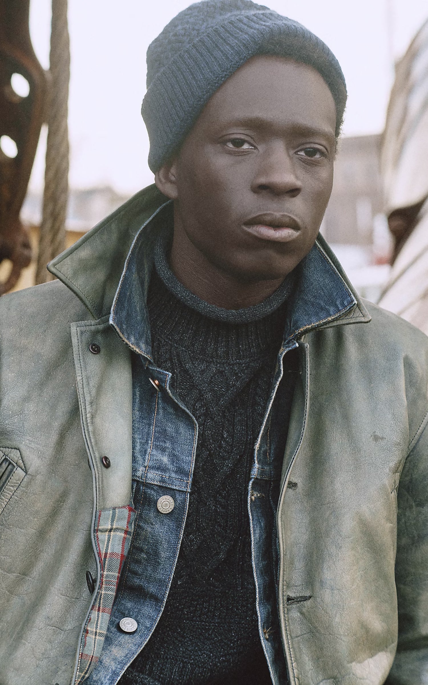 RRL Indigo Leather Car Coat Vintage Indigo