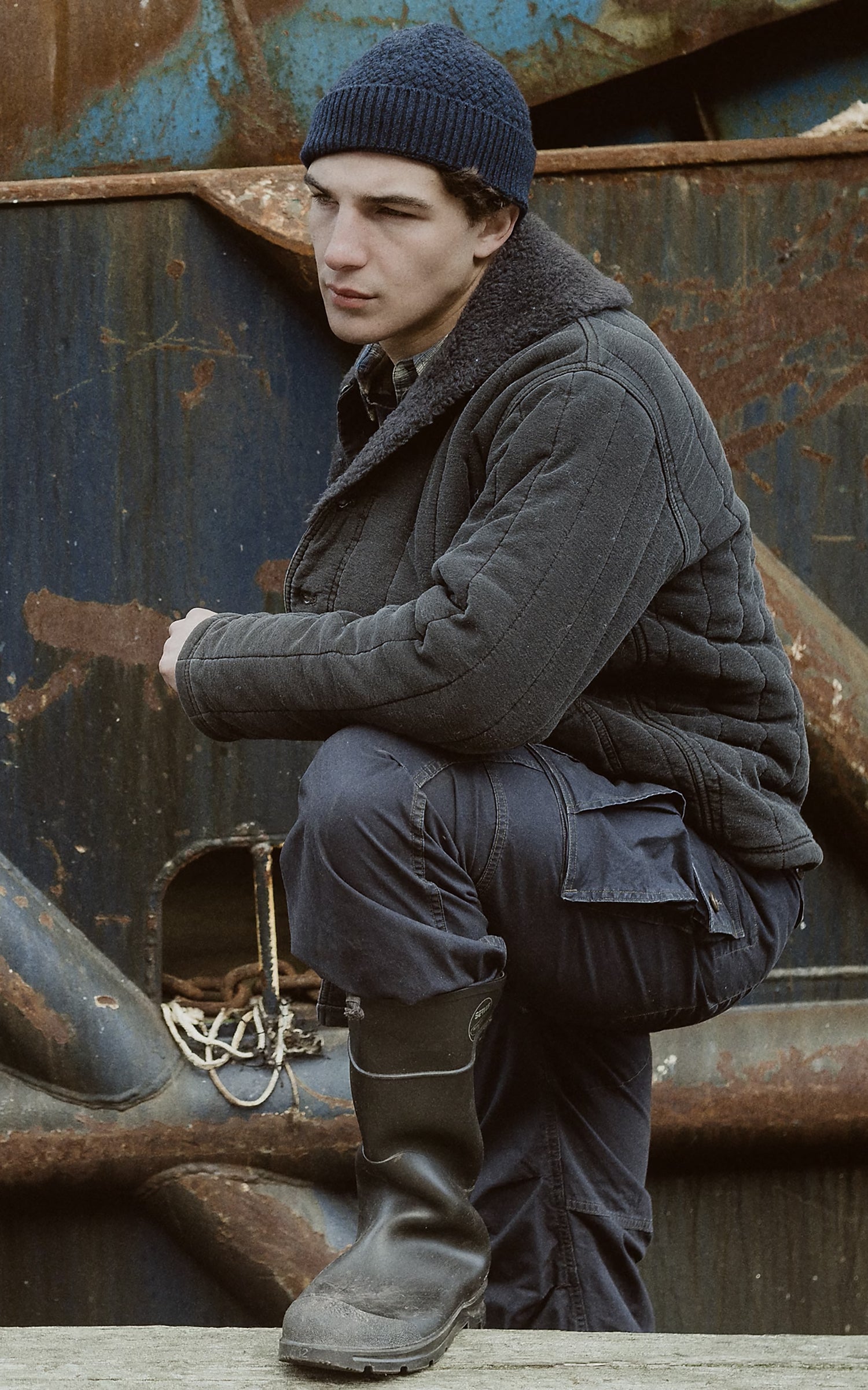 RRL Fleece-Collar Quilted Jersey Jacket Faded Black