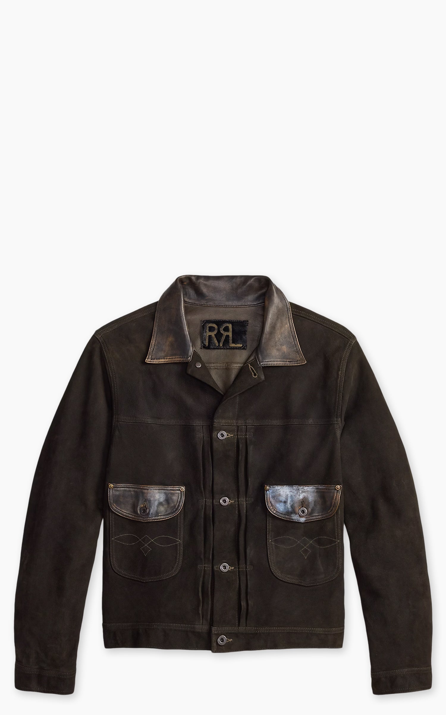 RRL Leather-Trim Suede Jacket Black