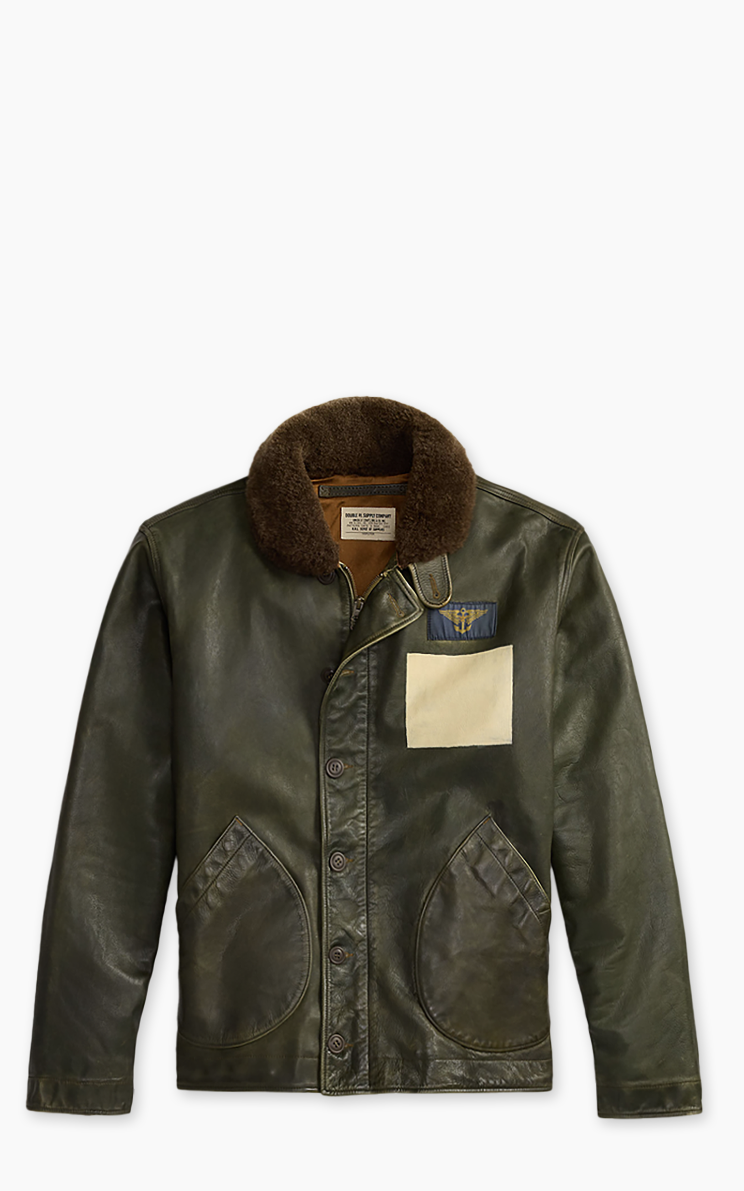 RRL Shearling-Collar Leather Jacket Vintage Olive