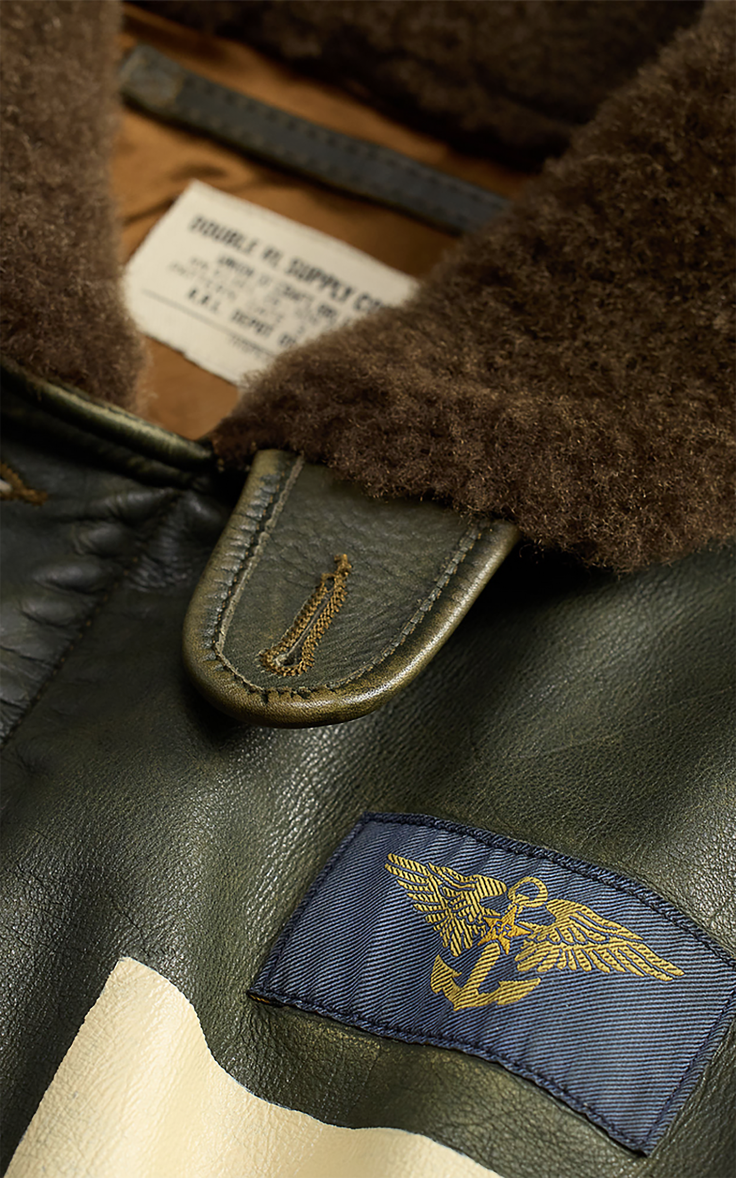 RRL Shearling-Collar Leather Jacket Vintage Olive