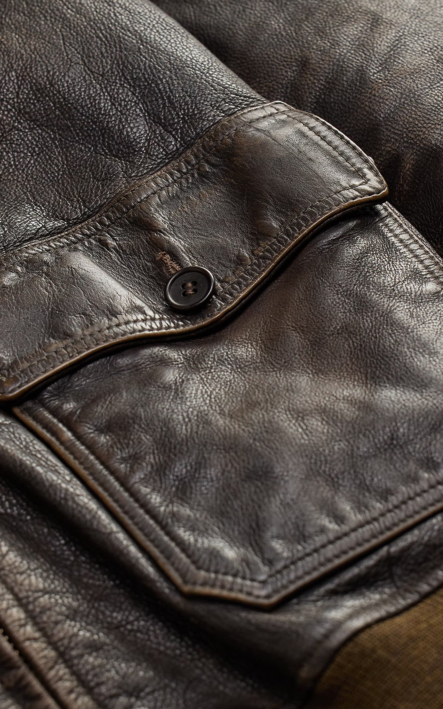 RRL Shearling-Collar Leather Flight Jacket Vintage Brown