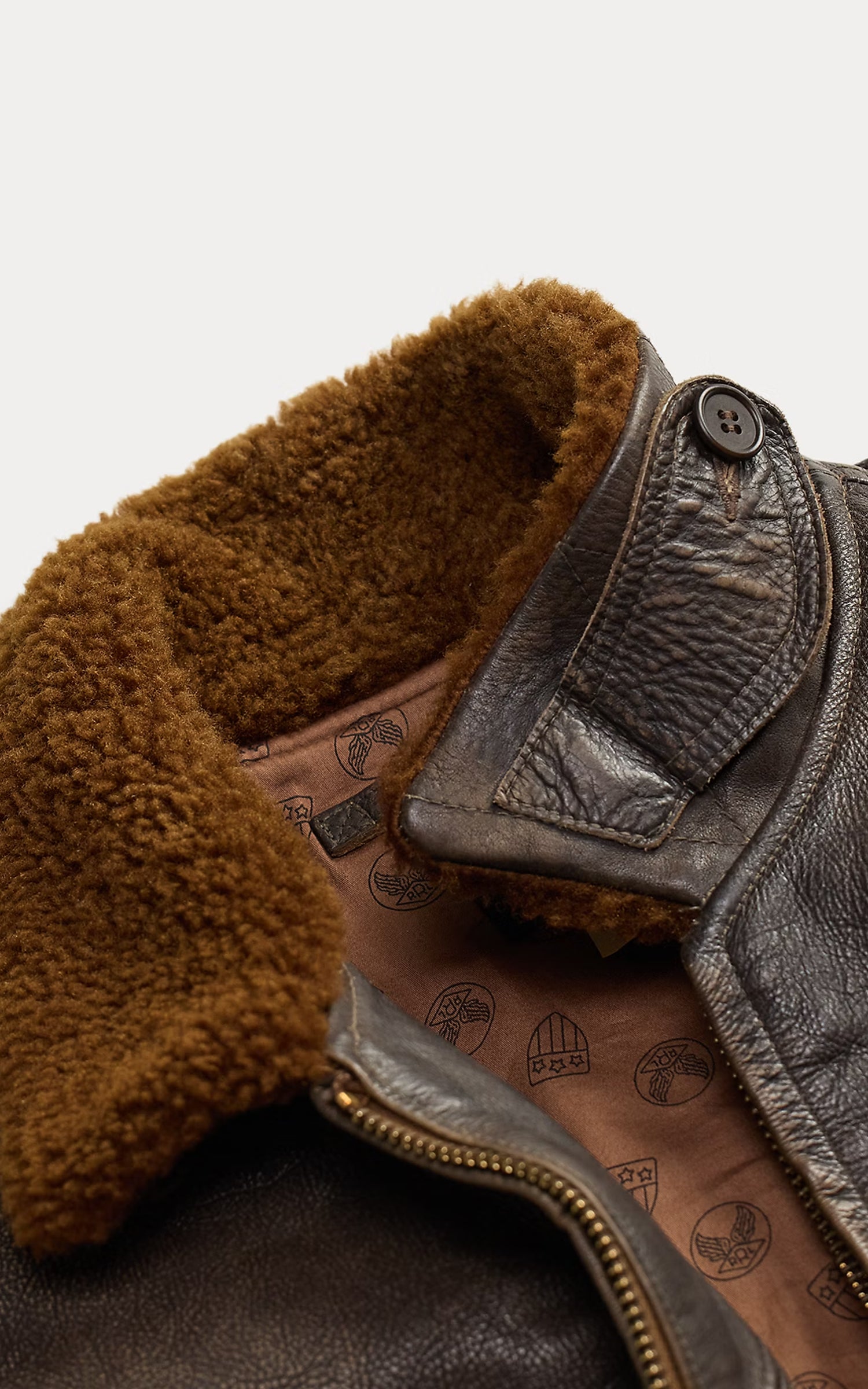 RRL Shearling-Collar Leather Flight Jacket Vintage Brown