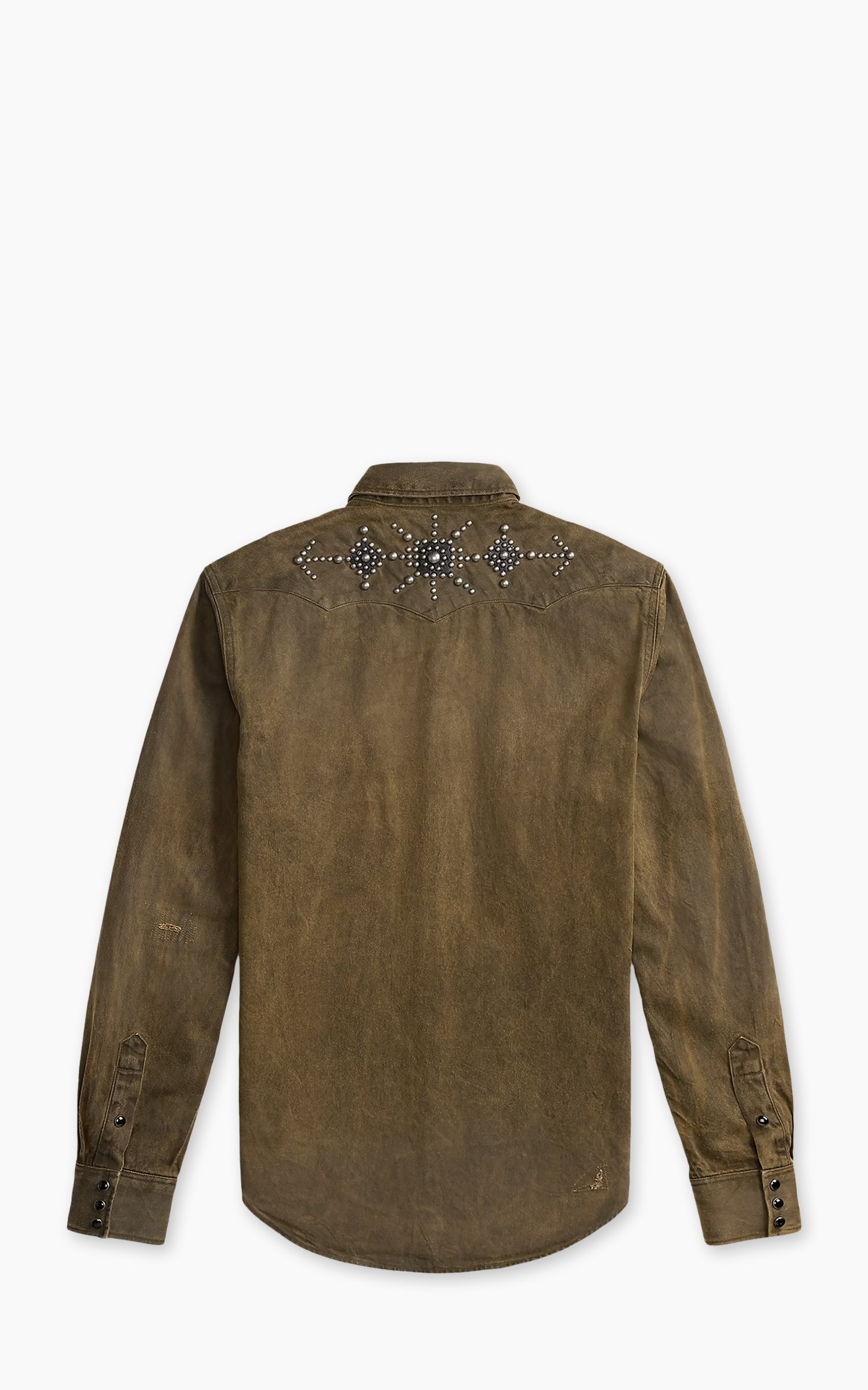 RRL Slim Fit Studded Denim Western Shirt Distressed Brown Wash