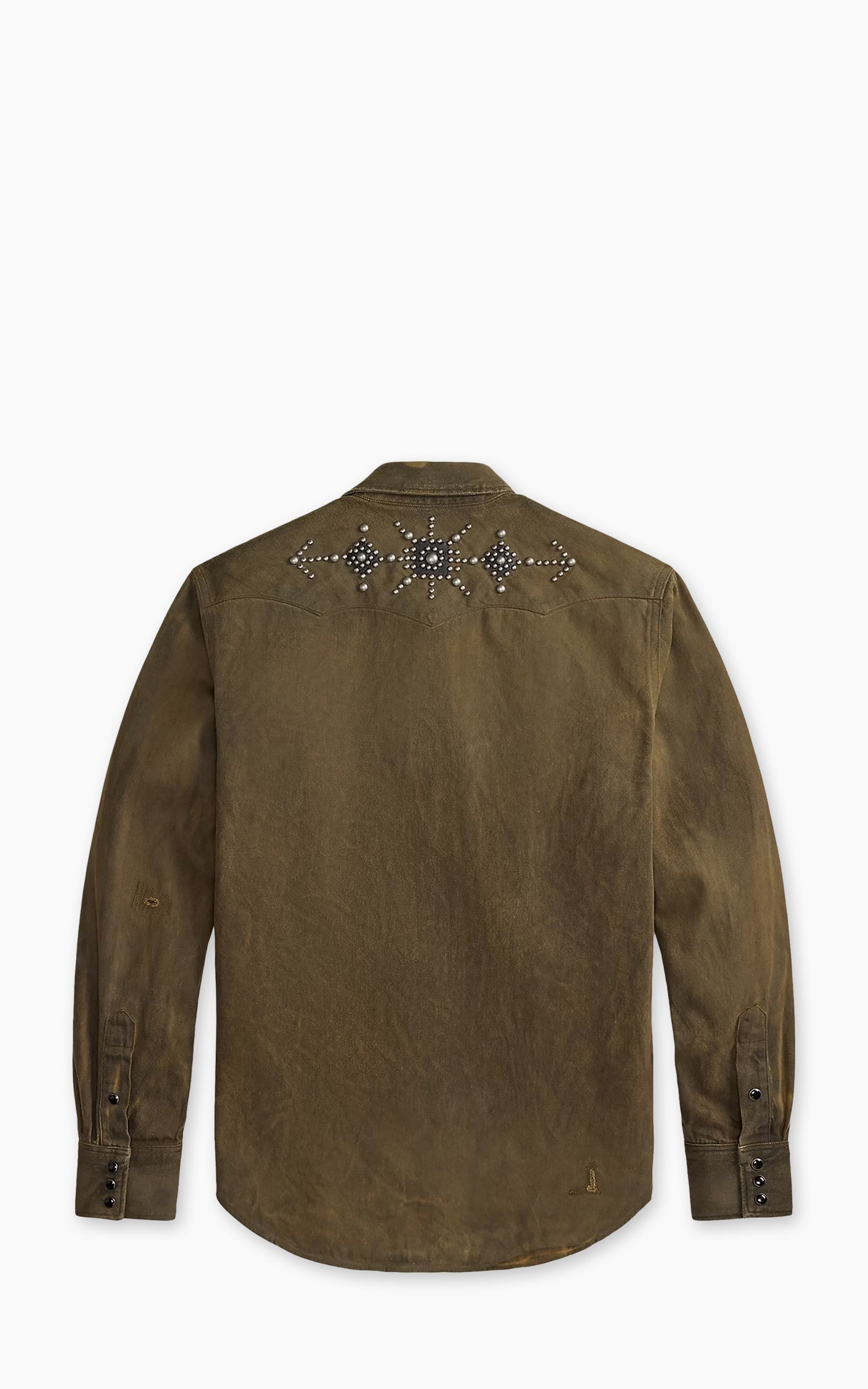 RRL Slim Fit Studded Denim Western Shirt Distressed Brown Wash