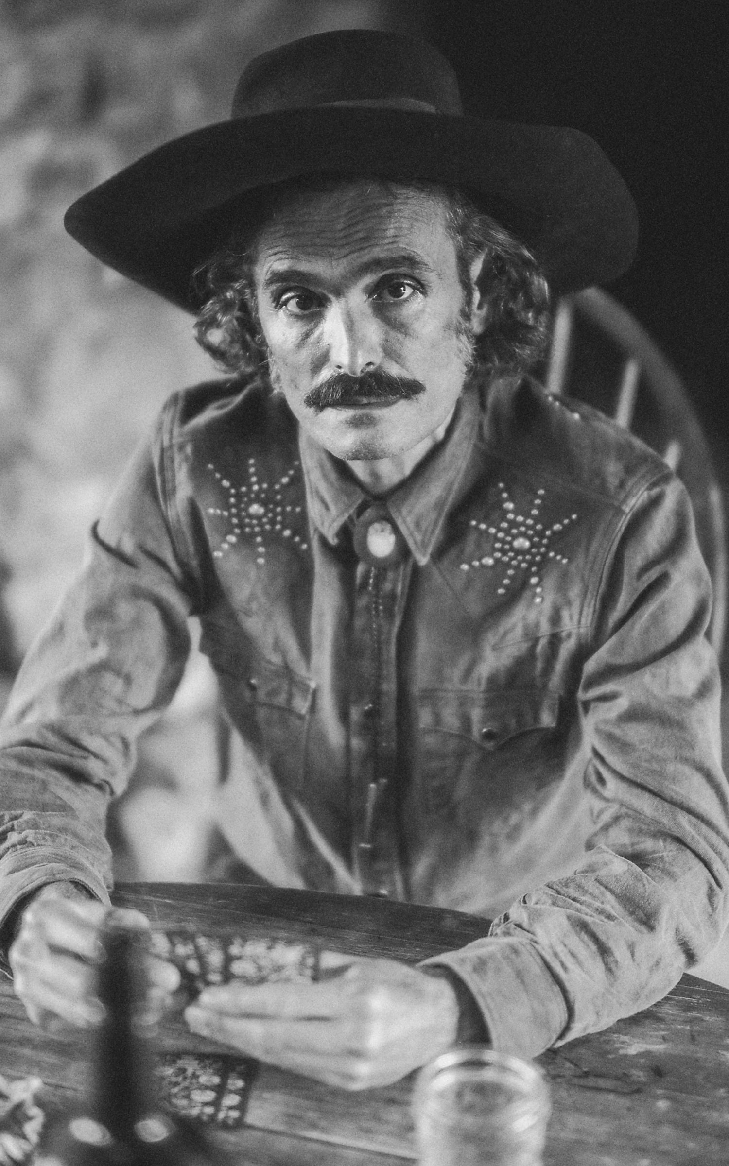 RRL Slim Fit Studded Denim Western Shirt Distressed Brown Wash