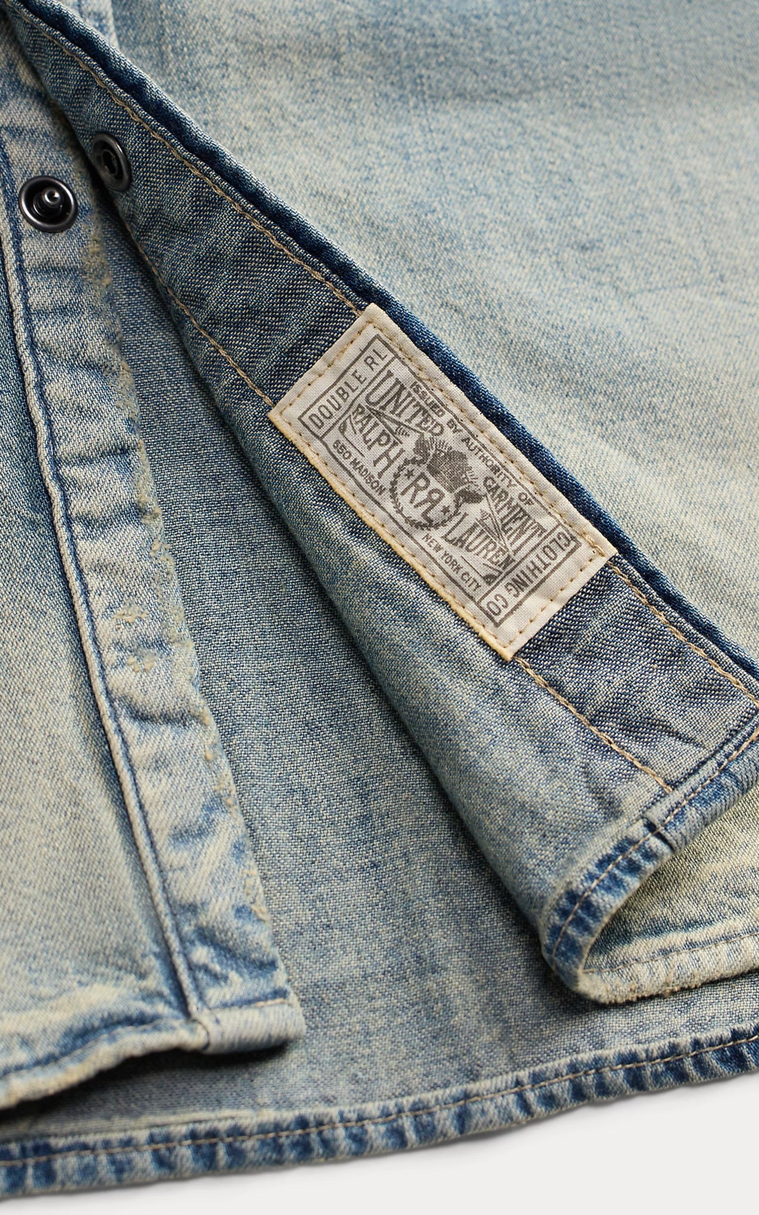 RRL Slim Fit Repaired Denim Western Shirt Addington Wash