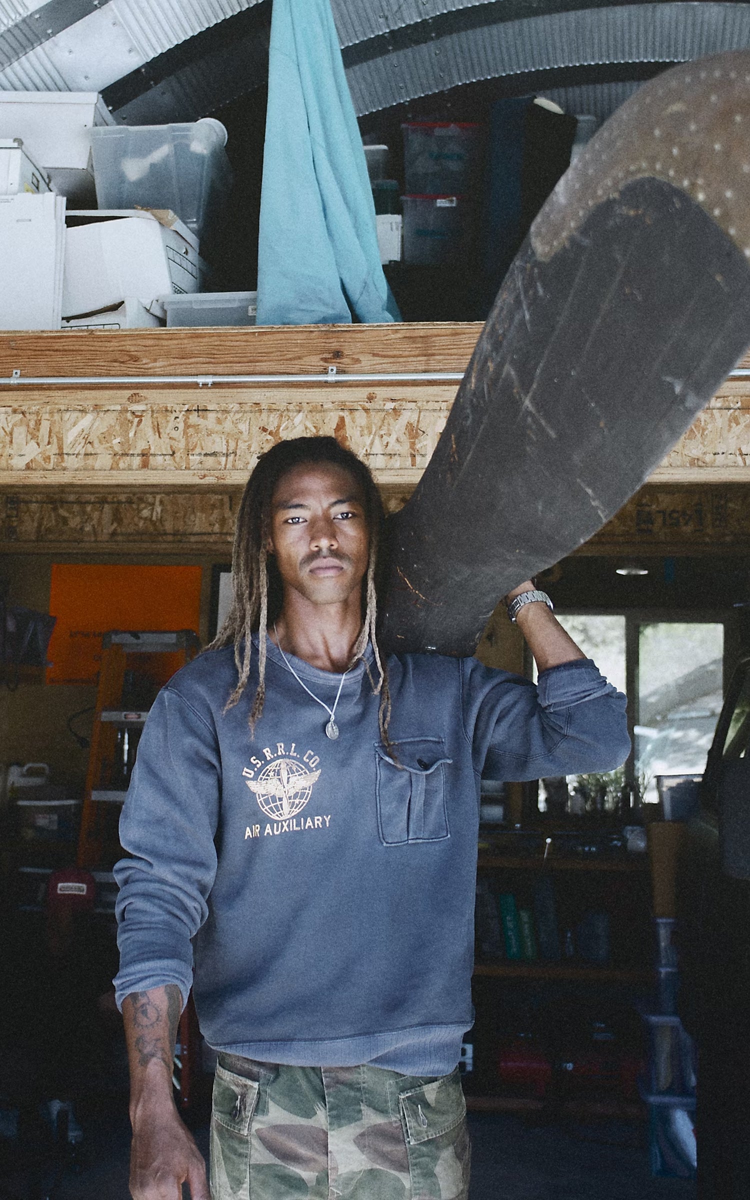 RRL French Terry Graphic Sweatshirt Faded Blue