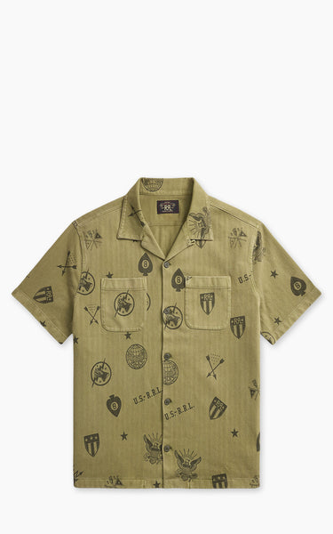 RRL Knit Herringbone Twill Camp Shirt OD7