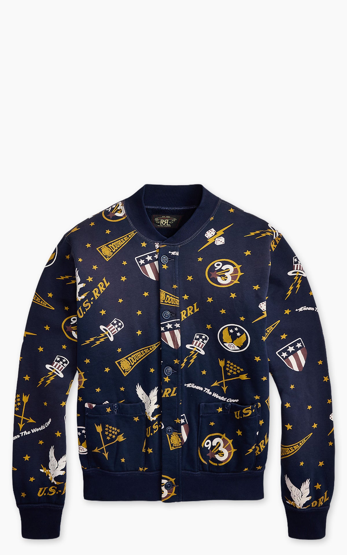 RRL Fleece Graphic Jacket Navy Multi