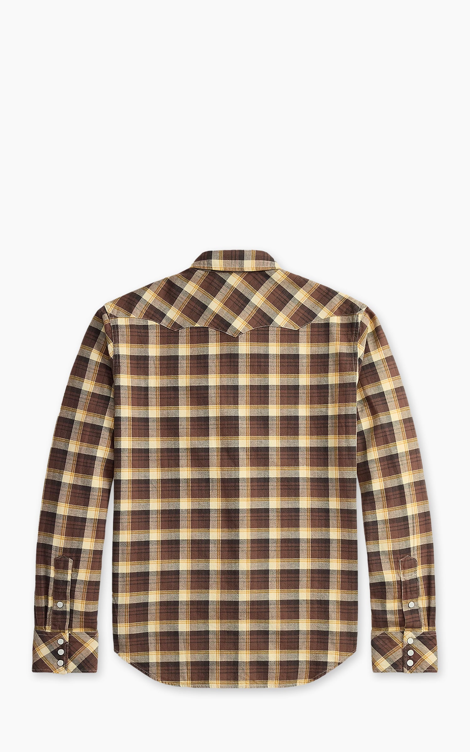 RRL Slim Fit Plaid Twill Western Shirt Brown/Mustard/Cream