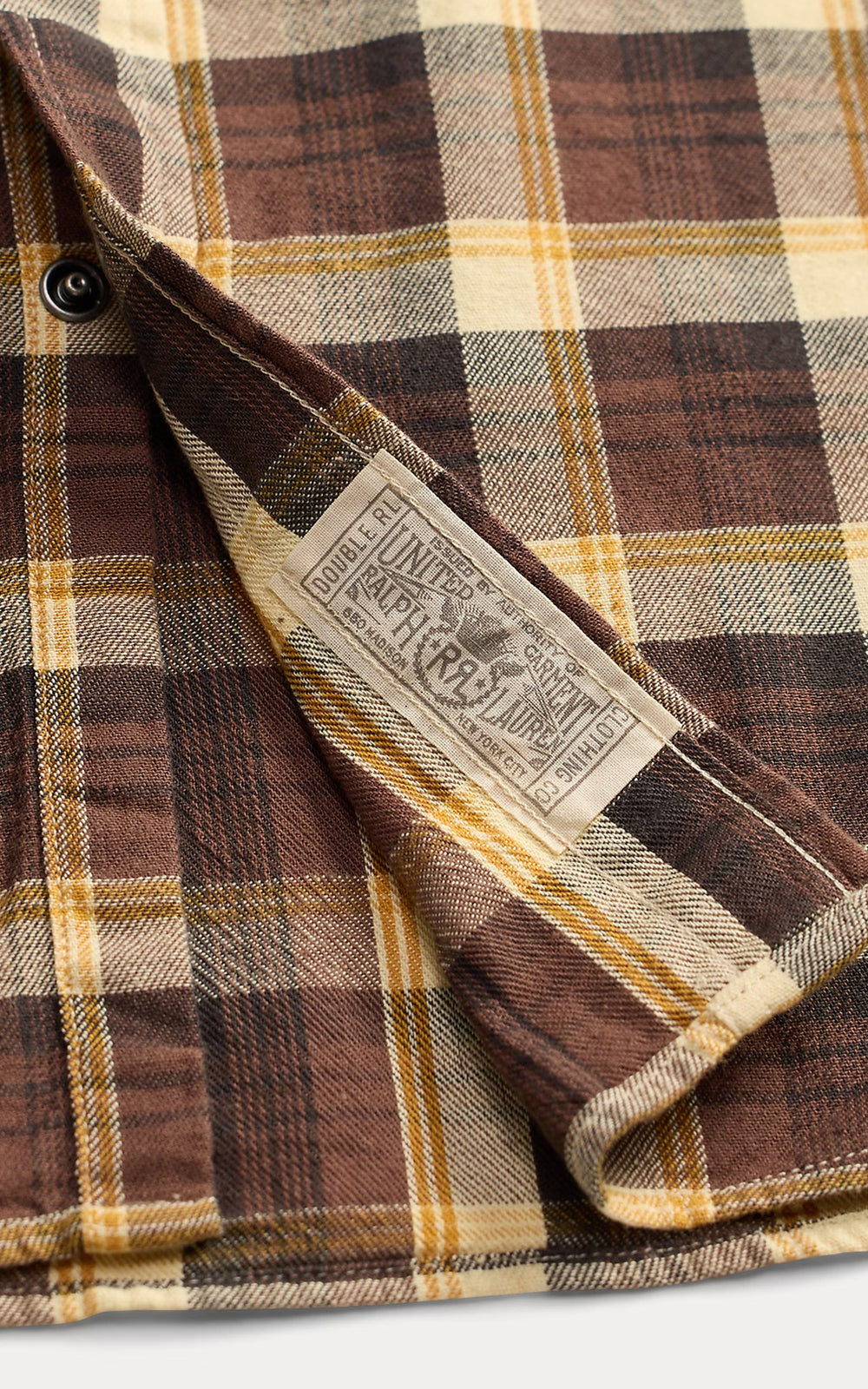 RRL Slim Fit Plaid Twill Western Shirt Brown/Mustard/Cream