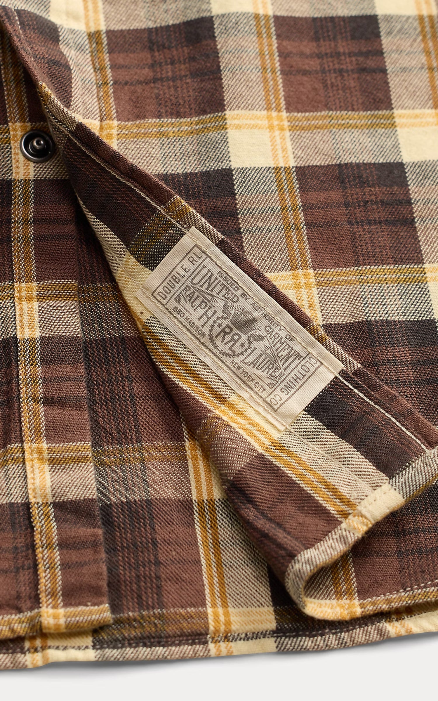 RRL Slim Fit Plaid Twill Western Shirt Brown/Mustard/Cream