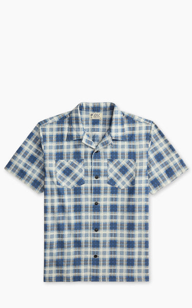 RRL Plaid-Print Brushed Camp Shirt Indigo Blue/Black
