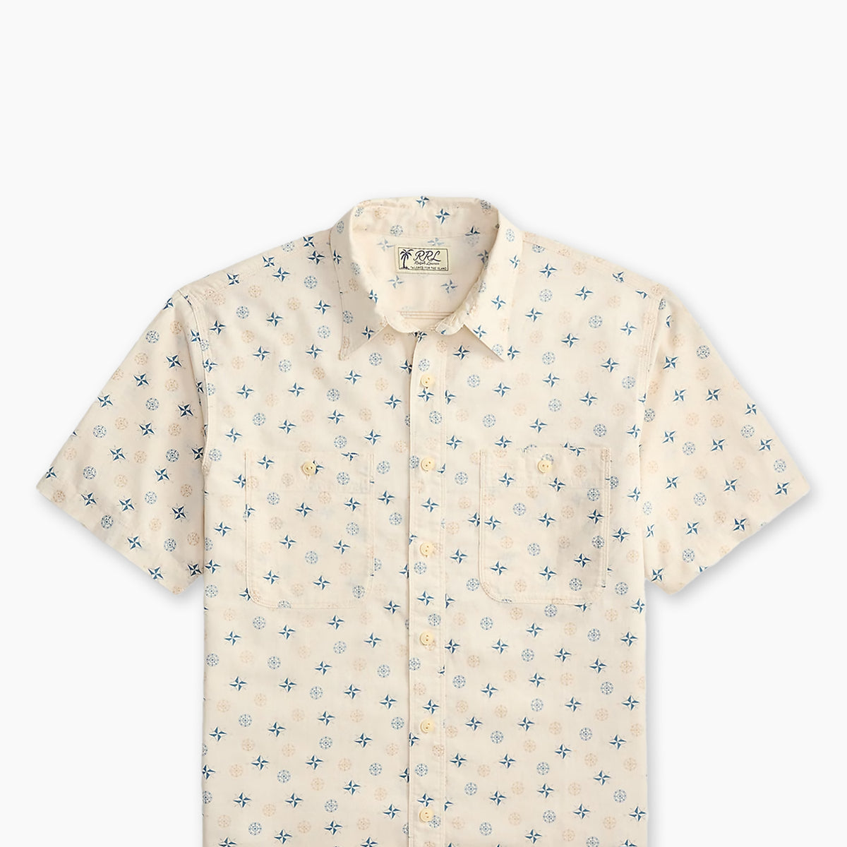 RRL Nautical-Print Linen-Cotton Workshirt Indigo Blue/Multi