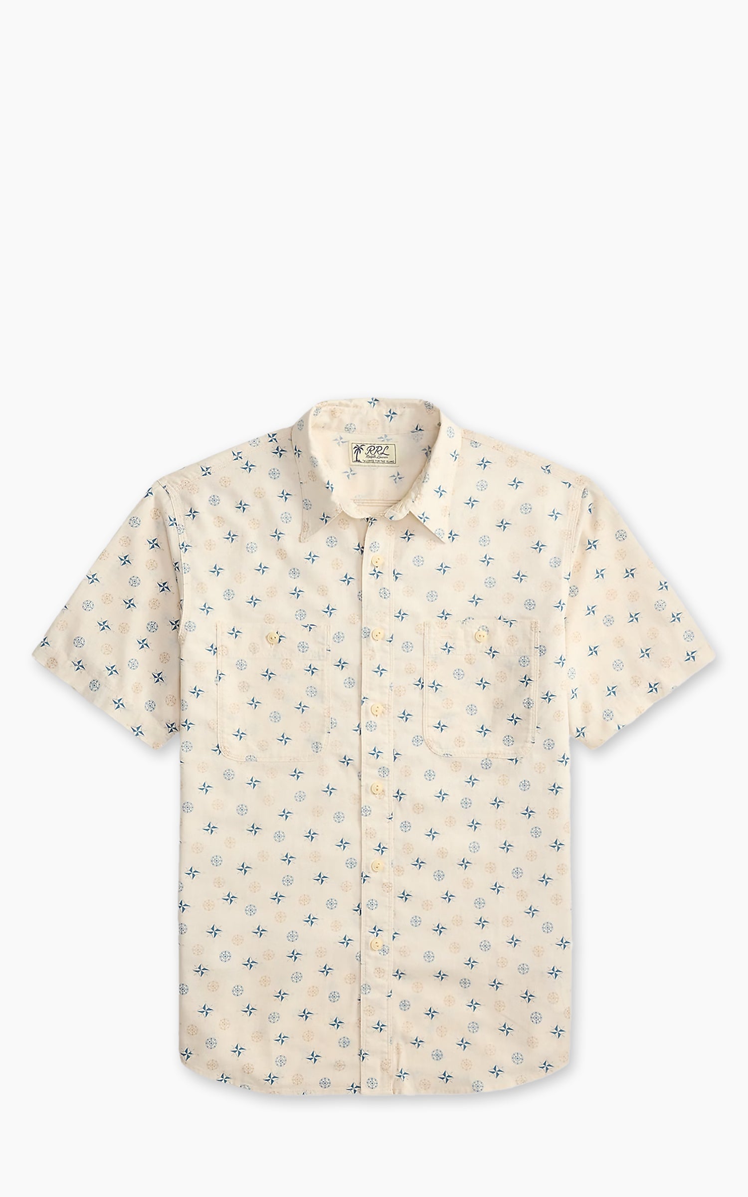 RRL Nautical-Print Linen-Cotton Workshirt Indigo Blue/Multi