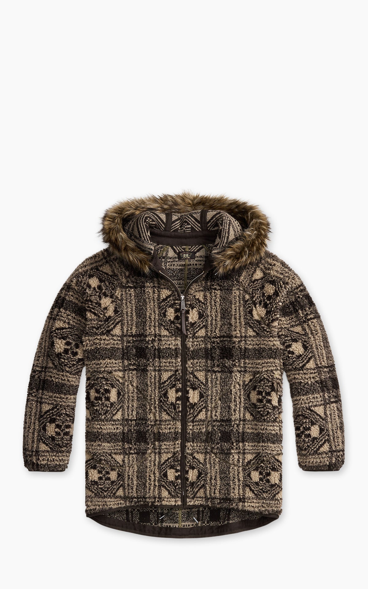 RRL Faux-Fur-Trim Fleece Jacket Cream/Multi