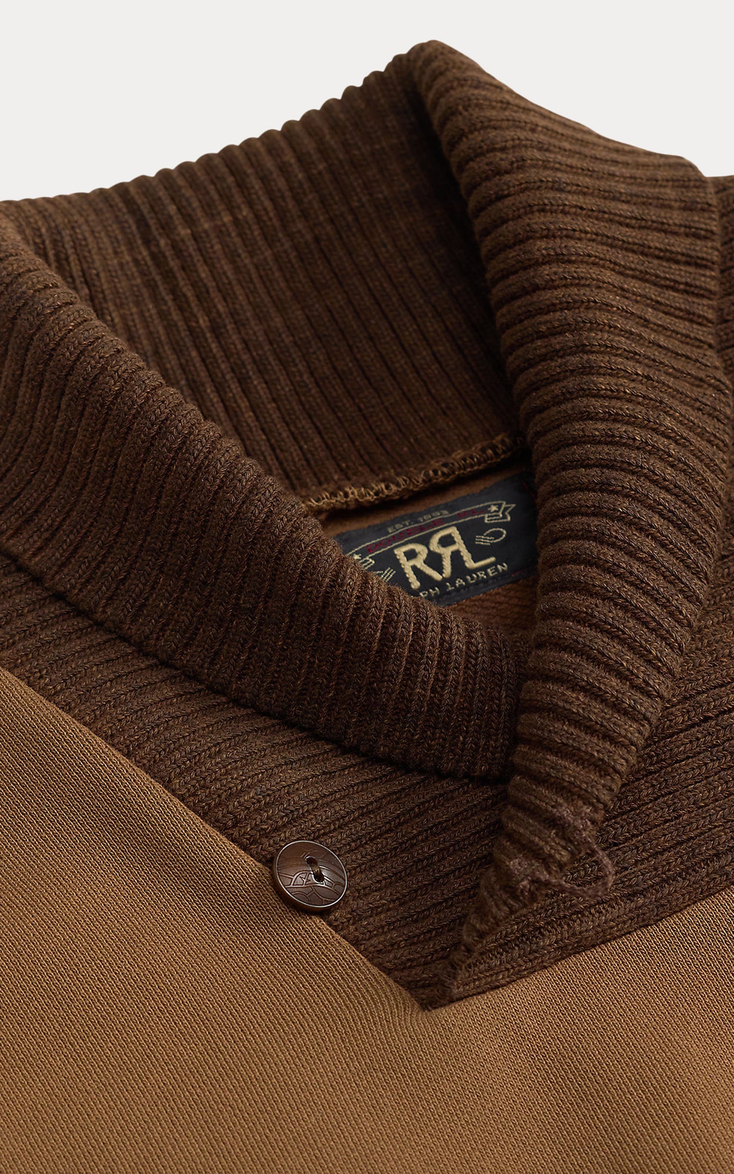RRL Garment-Dyed Fleece Shawl Sweatshirt Tan