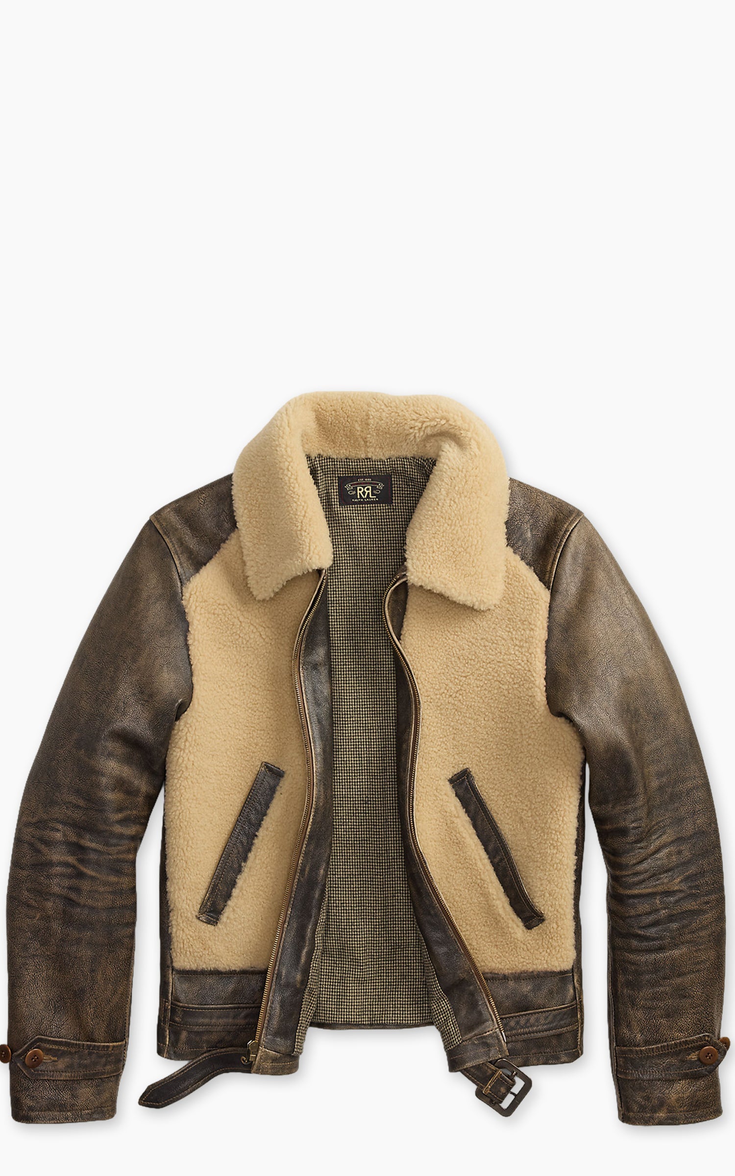 RRL Shearling Panel Leather Jacket Vintage Brown