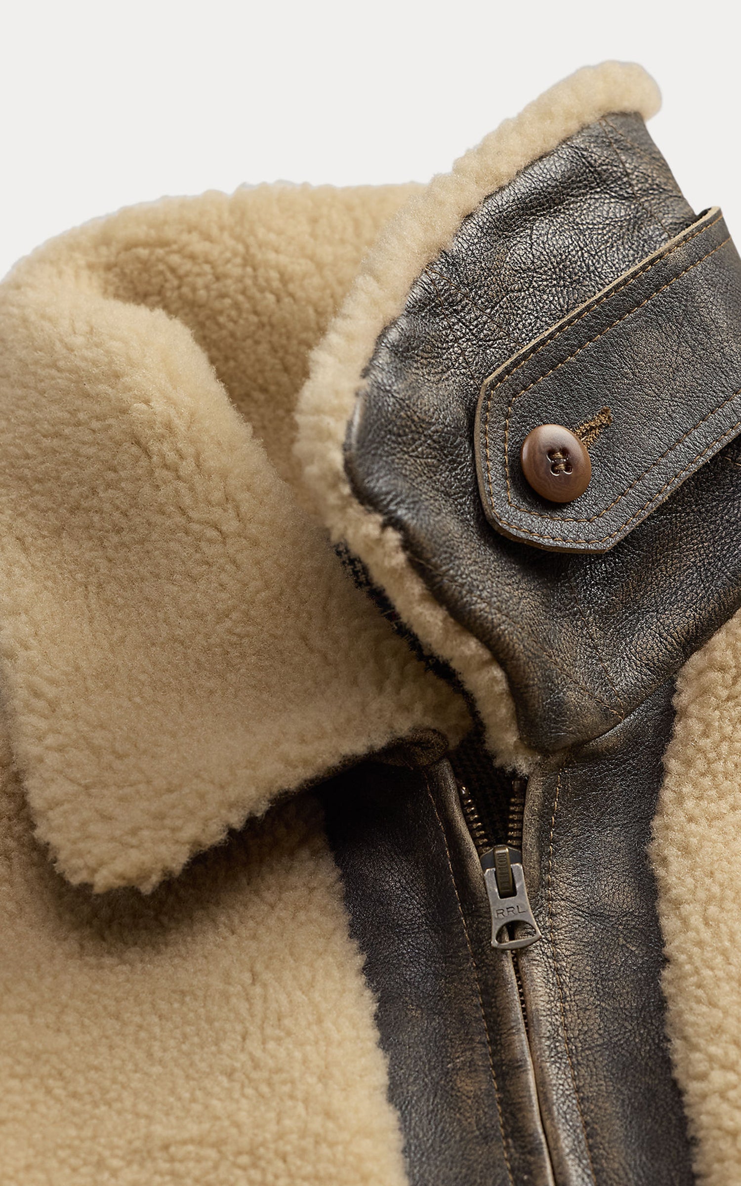 RRL Shearling Panel Leather Jacket Vintage Brown
