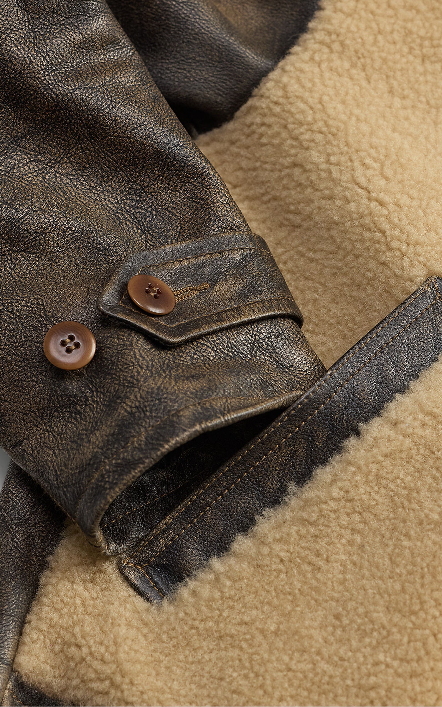 RRL Shearling Panel Leather Jacket Vintage Brown